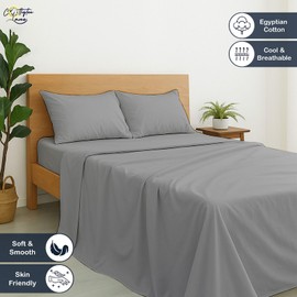 Cottington Lane Premium Quality 100% Egyptian Cotton 4 Piece Full Size Bed Sheet Set Fits 12 inch Deep Pocket Mattress, Naturally Cool, Soft & Durable Luxury Bedding, Silver Grey Solid