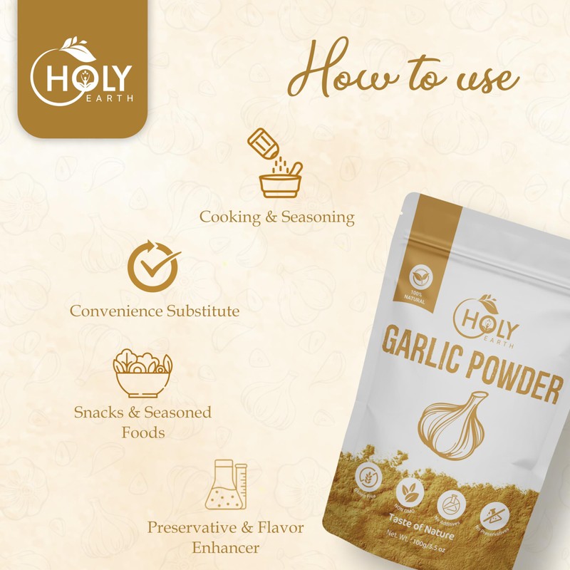 Holy Earth Garlic Powder, 100% Natural, Gluten-Free, Non-GMO, No Additives,