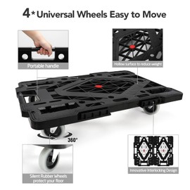 Nellyke Furniture Movers with Wheels, 2 Pack Large Furniture Dolly, 880 Lbs Capacity with 120in Rope, Connectable and Portable Dollies for Heavy Appliance, Black