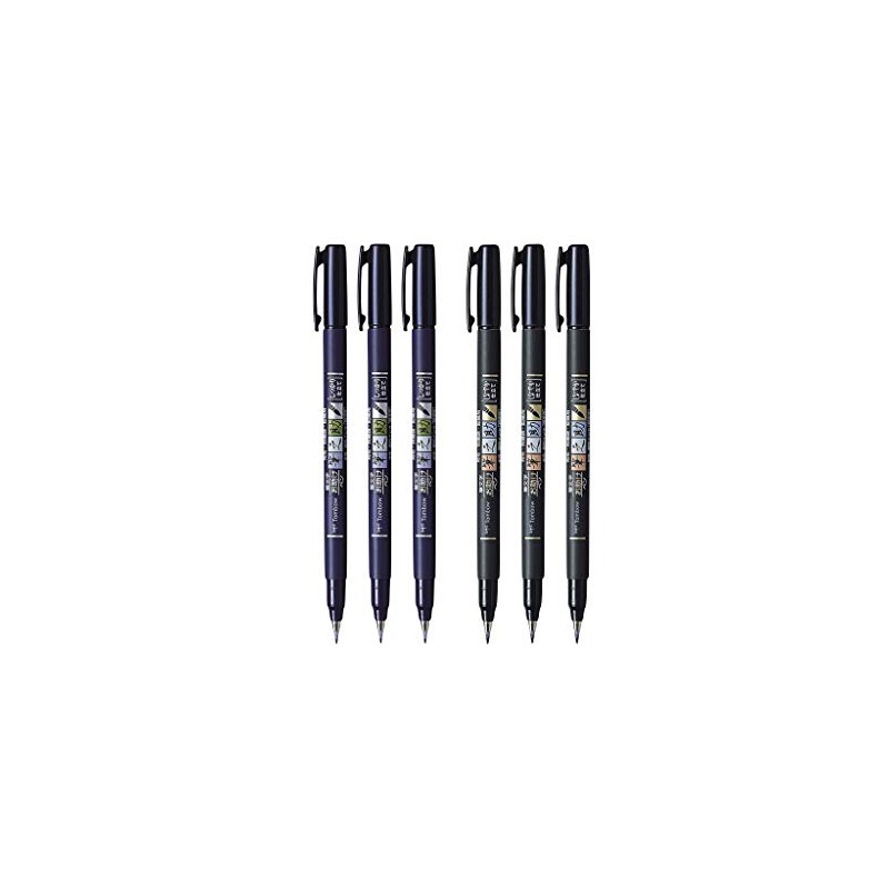 Tombow Fudenosuke Brush Pen, 6-Pack, Hard Tip (GCD-111) x3, Soft