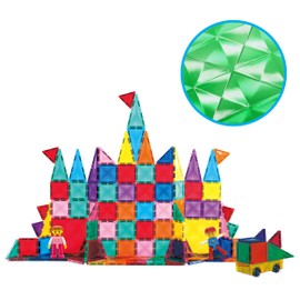 PicassoTiles 120 Pieces Magnetic Tiles Building Blocks Mini Size Diamond Series Magnet Toys Travel Size On-The-Go Construction Sensory Toys Gifts Educational Set STEM Learning Kit Playset PTM120