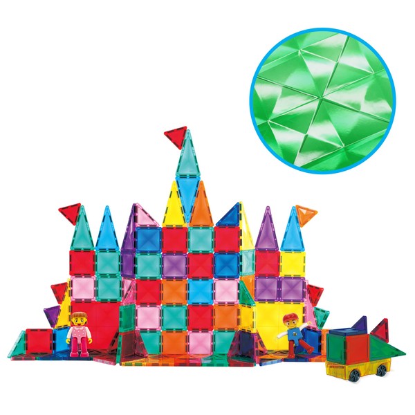 PicassoTiles 120 Pieces Magnetic Tiles Building Blocks Mini Size Diamond Series Magnet Toys Travel Size On-The-Go Construction Sensory Toys Gifts Educational Set STEM Learning Kit Playset PTM120