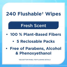 Equate Flushable Wet Wipes, Fresh Scent, 240 Wipes (5 Pack), Compare to Cottonel