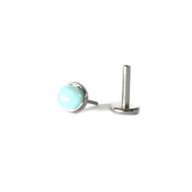 Natural Larimar Threadless Push Pin Labret Stud Gemstone Cartilage earring FlatBack Earrings Gemstone labret Hypoallergenic Handmade in US (5mm (SHORT), Titanium)