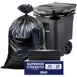 Plasticplace Bolsas de basura de 65 galones │ 2.7 mil. │ Bolsas de basura resistentes negras │ 127 x 122 cm (25 unidades) (W65LDB225A)