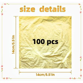 FJZFDLFW 100 Sheets Imitation Gold Leaf for Arts, Gilding Crafting, Decoration, 5.5 by 5.5 Inches,Gold Leaf Sheets for Arts, Painting, Gilding Crafting, Decoration,Manicure