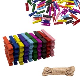 Pack of 100 Small Wooden Pegs, 3.5 cm, Wooden Clothes Pegs, 10 Colours, Colourful for Clips, Pictures, Photos, Postcards