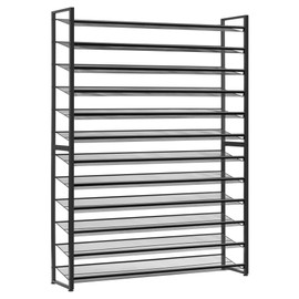 Nunsino Shoe Rack, Long Shoe Organizer,Max Holds 75 Pairs,12 Tier Metal Shoe Storage Shelf,6-Tier Stackable Shoes Organizer for Garage, Entryway,Black