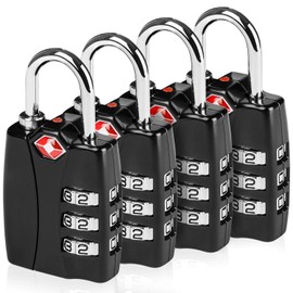 Timotech candado para maleta (Negro) (4 piezas), candado con dial para lockers, candado de equipaje aprobado por la TSA