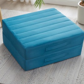 JKMAX 2 Pcs High Density Foam Floor Pillow - Upgraded Large Pillows Seating for Adults - Outdoor Floor Cushion with Soft Tufted Cover - Yoga Pillows for Sitting On Floor - 22 Inch Peacock Blue