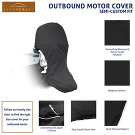 SavvyCraft Heavy Duty Outboard Motor Cover, Waterproof 600D Polyester Full Size Boat Engine Cover for Motor up to 5 HP Black Color