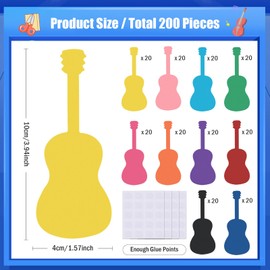 MixTeach 200 pcs Guitar Cutouts Paper Guitar Shape Accents Assorted Color Guitar Die Cuts Music Classroom Decorations with Glue Point for School Bulletin Board Locker Craft Projects Party Wall Decor