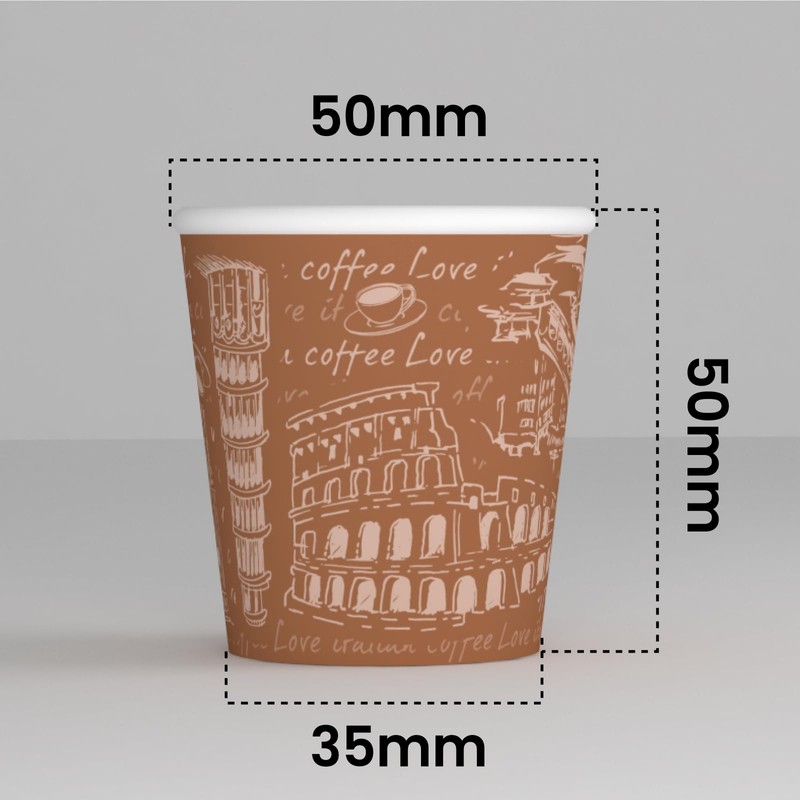 200 Paper Coffee Cups 65ml Italy Brown Eco Friendly Biodegradable