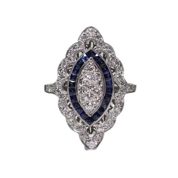 ASFKIPMF 925 Sterling Silver Shiny Full Diamond Ring Sapphire Ring
