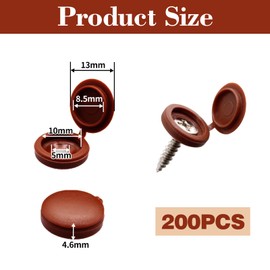 CLKE 200Pcs Screw Caps, 5mm plastic screw caps, Hinged Screw Cover Caps, Tops Folding Shutter Screw Covers, for Covering Screw Heads, Screw Protection Caps(Brown)