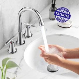 Bathroom Faucets for Sink 3 Hole, Hurran Chrome Bathroom Sink Faucet with Pop-up Drain and Supply Lines, Stainless Steel Lead-Free Widespread Faucet for Vanity RV Farmhouse Sink