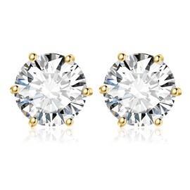 JewelryPalace Round Cut 9mm 6ct Moissanite Solitaire Stud Earrings for Women, 925 Sterling Silver 14k Yellow Gold Plated Earrings for Her, Classic Simulated Diamond Earrings VVS D-F