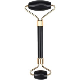 Jade Face Roller, Double Headed Stone Facial Roller, Anti-Aging Natural Facial Jade Stone Set Beauty Roller for Rejuvenate Skin & Remove Wrinkles, Self-Care Face Roller Massage Tool For Unisex (Black)