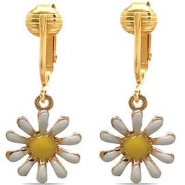 Aloha Earrings Bright & Fun Clip Earrings Lightweight Stars Owls Eiffel Tower Horse Cowgirl Flamingo Elephant Daisy Dangling Charm Designs for Clip Ears (Yellow Retro Daisies)