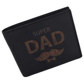 Super Dad Mens RFID Blocking Leather Bifold Wallet Father's Day gift (Black)