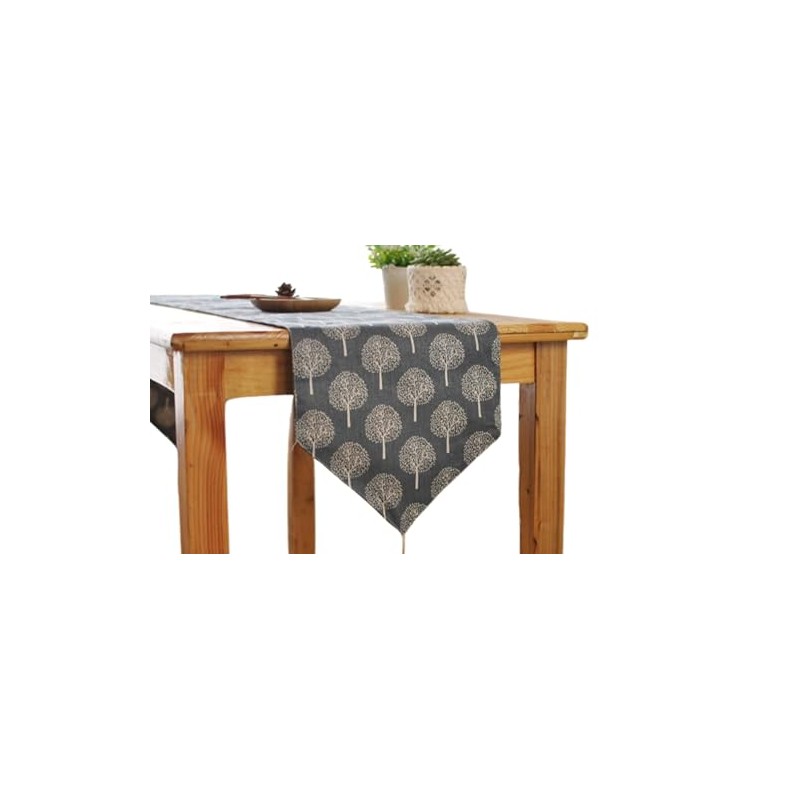 CosyAurora Linen Table Runner Mulberry Trees Navy Blue, Seasonal Kitchen