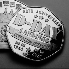 The Commemorative Coin Company D-DAY LANDINGS 80th Anniversary Silver Commemorative. 1944-2024. Operation Overlord Normandy WW2 World War Two