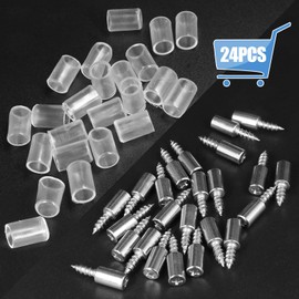 Jamiikury 24pcs Screw in Shelf Pins with Anti-Slip Clear Sleeve, Nickel Plated Shelf Pegs Cabinet Shelf Holders Shelf Support Pegs, Small Shelf Brackets Phillips Head Pegs for Shelves