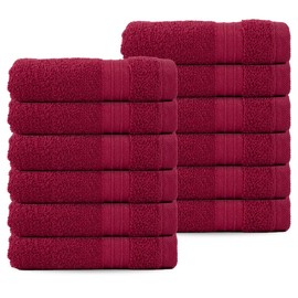 Textila Washcloths - 13x13 Inch 100% Cotton, Super Soft, Highly Absorbent & Lightweight - Ideal for Everyday Use, Spa & Gym (Red - Pack of 12)