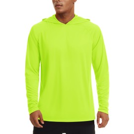 TACVASEN Active Shirts Men Long Sleeve Sun Protection Hoodie Outdoor Performance T-Shirts Quick Dry Fishing Shirts Running Shirts Bright Green