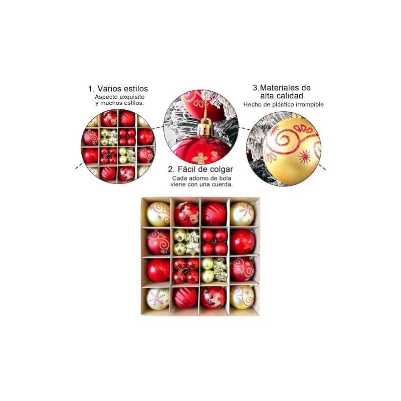 Kit de 44 Esferas Navideñas, Adornos de esferas de Navidads,