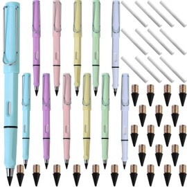 FLTON 36 Pcs Portable Erasable Inkless Pencil Set(12 Pcs Everlasting Pencils with Eraser+24 Pcs Replaceable Nibs) for Writing and Art Sketch