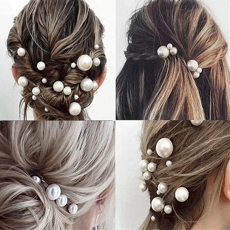 YFFSFDC U-Pin Hair Clips, Pearl (Silver, Set of 18)
