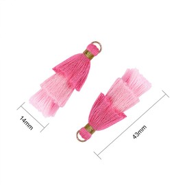 NBEADS 20 Pcs Pink Polyester Tassel Pendants, Tri-Layered Tassels with Gold Jump Ring for DIY Projects, Jewelry Making, Decoration, Bookmarks