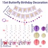 Purple Butterfly Birthday Decoration, Purple Happy Birthday Party Decoration Girl