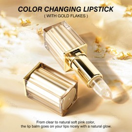 KYDA 2 Pcs Transferproof Color Changing Lipstick with Gold Flakes, Changes from Clear to Sheer Pink, Moisturizing Tinted Lip Balm, Deep Nourishment, PH Changing Lipstick, Glossy Shine Lip Stain