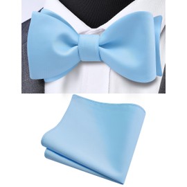 GUSLESON - Juego de pajaritas de color sólido para hombre con lazo y bolsillo cuadrado para corbatín de satén, Azul bebé, general