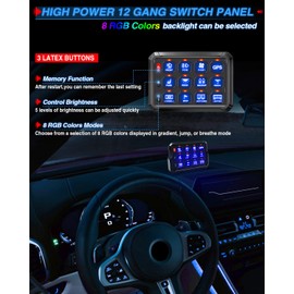 BraveWAY 12 Gang Switch Panel RGB Wireless Automatic Dimmable Control Pod Multifunction Push Button Car LED Touch Switch Box Universal for Truck SUV Pickup UTV ATV Boat Marine, 2 Years Warranty
