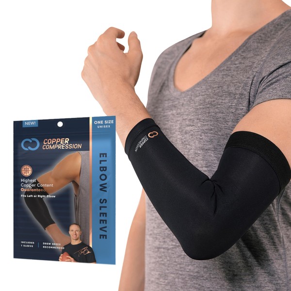 Copper Compression Elbow Brace for Tendonitis and Tennis Elbow - Copper Infused Sleeve. Relief for Golfers, Arthritis, Bursitis. Fit for Men & Women.