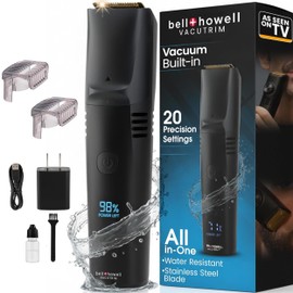 Bell+Howell Vacutrim Cordless Beard Trimmer – Rechargeable Electric Shaver with Built-in Vacuum, 20 Trim Settings, LED Indicator – for Mustache, Sideburns, Facial Hair – Deluxe, 7.5" As Seen On TV