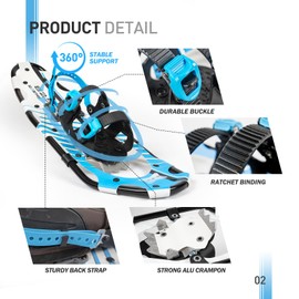 G2 21 Inches Light Weight Snowshoes for Women Men Youth, Set with Trekking Poles, Tote Bag, Gaiters,Special Fast Ratchet Binding(Lake Blue)