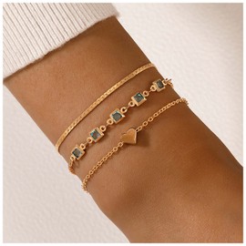 Inateannal Boho Layered Sapphire Bracelet Blue Crystal Bracelet Chain Love Heart Bracelet Chain Stacked Gold Bracelet Sapphire Gemstone Bracelet Wrist Chain Jewelry for Women and Girls