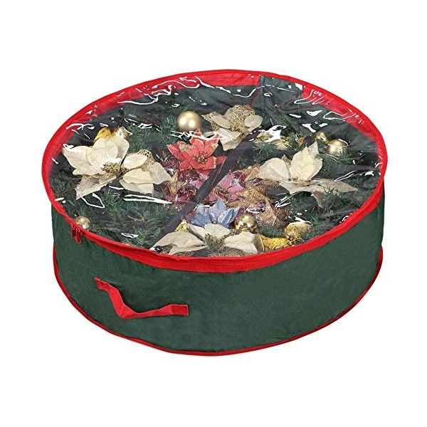 Ram® Green Christmas Zip Up Wreath Storage Bag 60CM Garland Wreaths Container with Clear Window