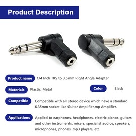 Xiatiaosann Right Angle 1/4 Inch TRS to 3.5mm Adapter, 90 Degree 6.35mm Male to 3.5mm Female Stereo Headphone Audio Adaptor Converter Extension Connector (10 Pack)
