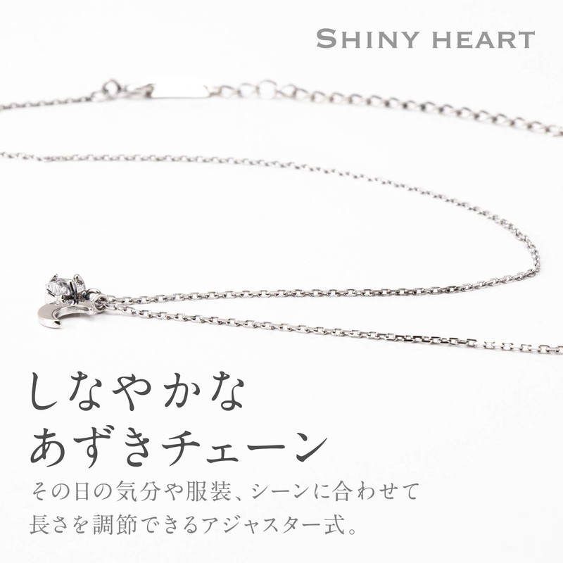 SNINY HEART Necklace, Women's Star, Moon Motif (Silver), Cubic Zirconia,