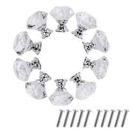 WEIJ RANIT 10-Pack 30MM Crystal Clear Glass Cabinet Dresser Knobs Diamond Shape Drawer Door Chrome Glass Cabinet Knobs Pull Handles for Home Office DIY Clear