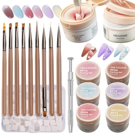 MKNZOME Patting Gel Polish Set, 6 Color Gradient Solid Pinturas de Gel para Uñas with Grabbing Pen, 100 Sponges, Nail Art Brushes, Ombre Art for DIY Beginner Design Accessories, B