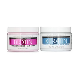 Advanced Clinicals Biotin Hair Repair Mask + Keratin Strengthening + Smoothing Hair Mask Bundle