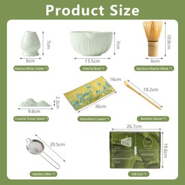 Polegas Matcha Tea Set,7PCS Matcha Kit with Bamboo Whisk, Ceramic Bowl, Whisk Holder,Sifter and Tea Cloth, Ideal for Making Usucha, Koicha and Matcha Latt