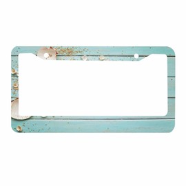 Nicokee Decorative License Plate Frame Sea Shell Beach Summer Starfish Board Car Tag Frame Aluminum Auto License Plate Holder for Men Women