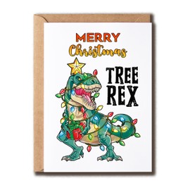 AdamLongStore Christmas Dinosaur Tree Rex Pajamas Xmas Lights Card - Funny Christmas Card - Great Card Christmas For Family And Friend - Christmas Gifts